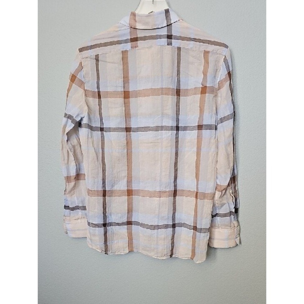 Theory Womens Plaid Button Down Shirt Beige Blue Long Sleeve Size S - Picture 8 of 8